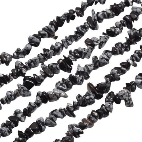 Gemstone Beads, Snowflake Obsidian, Natural, Free Form, Chip Strand, 5-8mm - BEADED CREATIONS