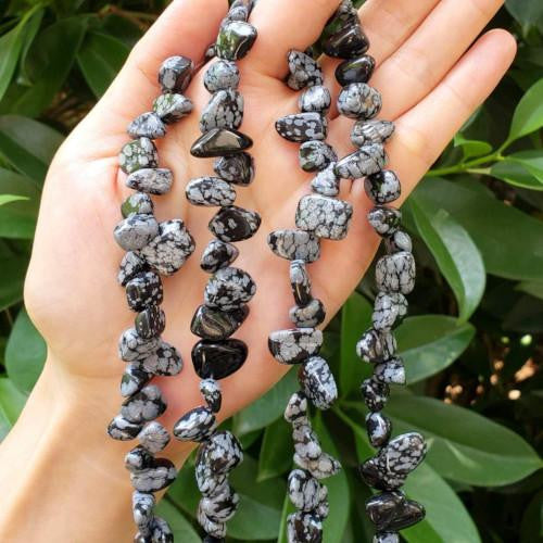 Gemstone Beads, Snowflake Obsidian, Natural, Free Form, Chip Strand, 8-12mm - BEADED CREATIONS