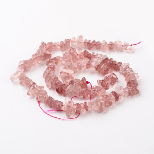 Gemstone Beads, Strawberry Quartz, Natural, Free Form, Chip Strand, 7-12mm - BEADED CREATIONS