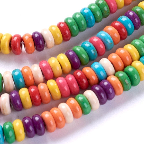 Gemstone Beads, Synthetic Howlite, (Dyed), Rondelle, Mixed Colors, 6mm - BEADED CREATIONS