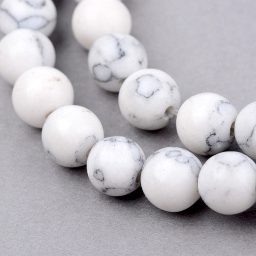 Gemstone Beads, Synthetic, Frosted, Howlite, Round, White, 12mm - BEADED CREATIONS