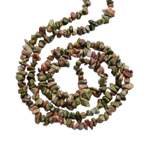 Gemstone Beads, Unakite, Natural, Free Form, Chip Strand, 5-8mm - BEADED CREATIONS