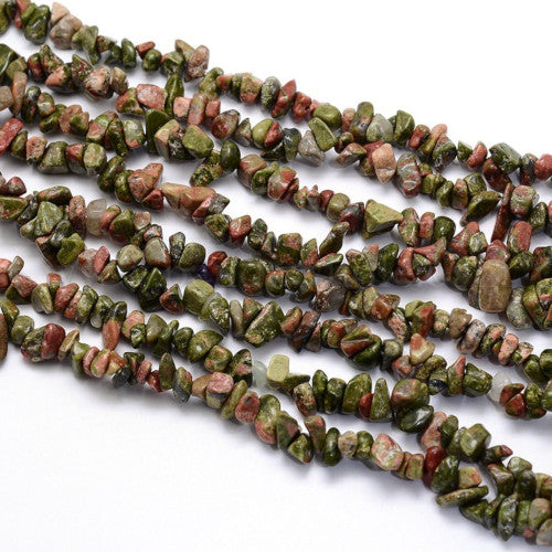 Gemstone Beads, Unakite, Natural, Free Form, Chip Strand, 8-12mm - BEADED CREATIONS
