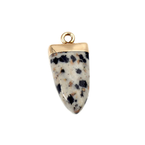 Gemstone Charms, Natural, Dalmatian Jasper, Faceted, Gold Plated, Brass, Drop, 25mm - BEADED CREATIONS