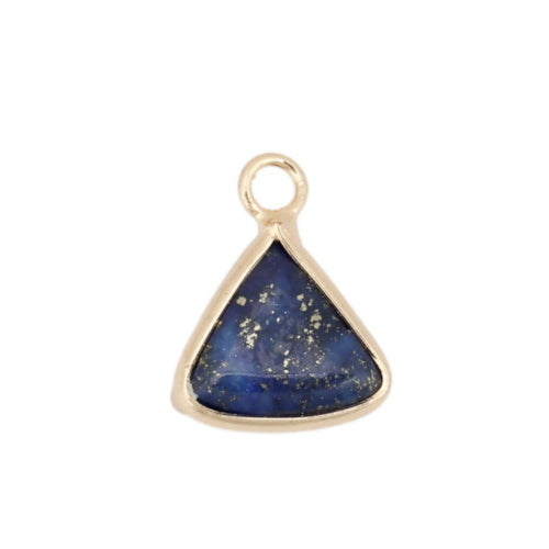 Gemstone Charms, Natural, Lapis Lazuli, Faceted, Triangle, Gold Plated, Iron, Drop, 16mm - BEADED CREATIONS