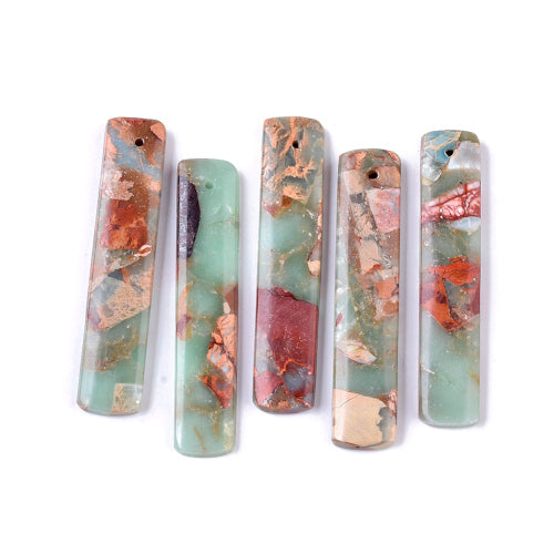Gemstone Pendants, Natural, Aqua Terra Jasper, Rectangle, Multicolored, 48x10mm - BEADED CREATIONS