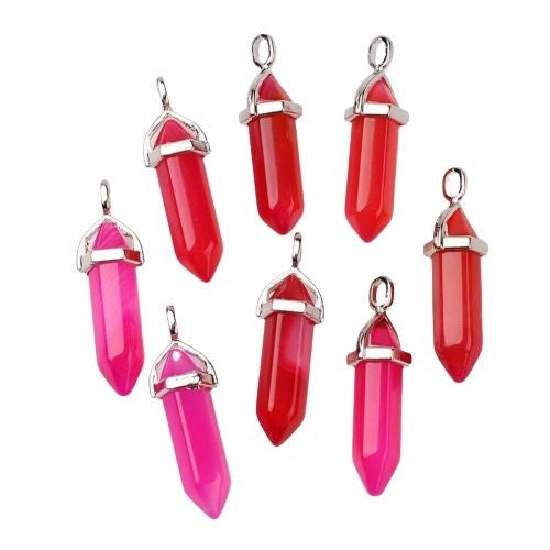 Gemstone Pendants, Natural, Dyed, Fuchsia Agate, Faceted, Bullet, With Silver Tone Hexagon Bail, 36-45mm - BEADED CREATIONS