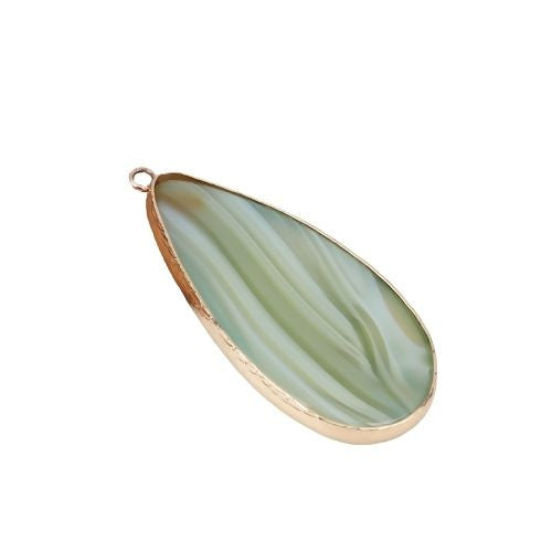 Gemstone Pendants, Natural, Green, Banded Agate, Teardrop, Gold Plated, Brass, 5.3cm - BEADED CREATIONS