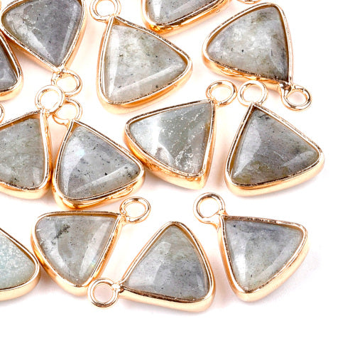 Gemstone Pendants, Natural, Labradorite, Triangle, Golden, Brass, 16-16.5mm - BEADED CREATIONS