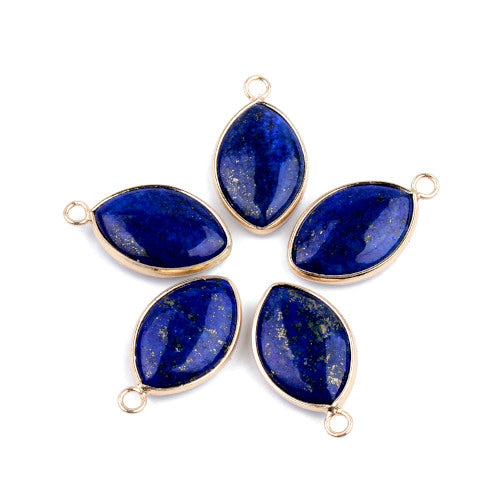 Gemstone Pendants, Natural, Lapis Lazuli, (Dyed), With Golden Plated Brass Edge And Loop, Horse Eye, 25mm - BEADED CREATIONS