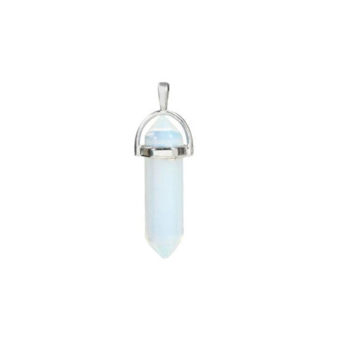 Gemstone Pendants, Natural, Opal, Faceted, Bullet, With Silver Tone Hexagon Bail, 36-45mm - BEADED CREATIONS