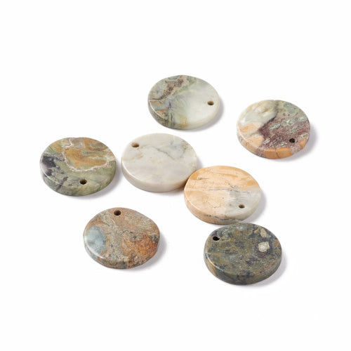 Gemstone Pendants, Natural, Picasso Jasper, Hand-Cut Top-Drilled Round With Flat Back, 28.5-31mm - BEADED CREATIONS