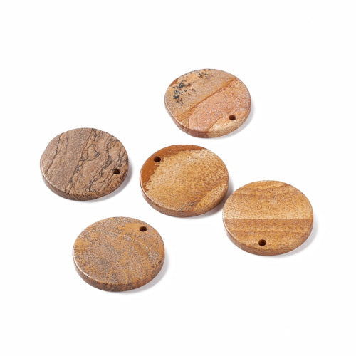 Gemstone Pendants, Natural, Picture Jasper, Hand-Cut Top-Drilled Round With Flat Back, 28.5-31mm - BEADED CREATIONS