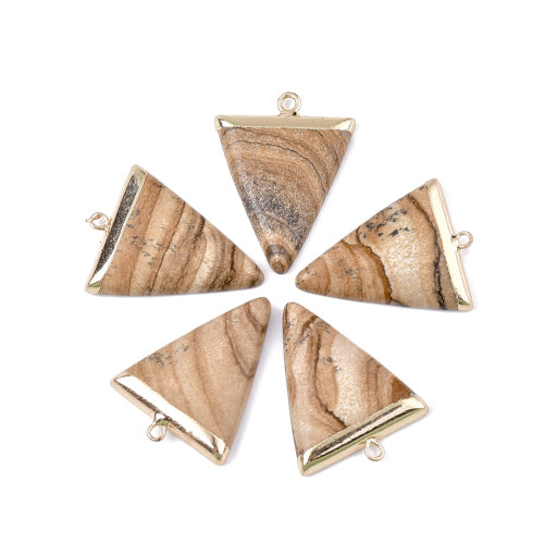 Gemstone Pendants, Natural, Picture Jasper, Triangle, With Golden Electroplated Iron Edge And Loop, 30-34mm - BEADED CREATIONS