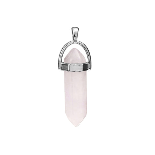 Gemstone Pendants, Natural, Rose Quartz, Faceted, Bullet, With Silver Tone Hexagon Bail, 36-45mm - BEADED CREATIONS
