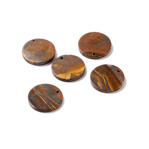 Gemstone Pendants, Natural, Tiger Iron, Hand-Cut Top-Drilled Round With Flat Back, 28.5-31mm - BEADED CREATIONS
