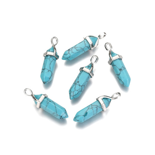 Gemstone Pendants, Natural, Turquoise Howlite, Faceted, Bullet, With Silver Tone Hexagon Bail, 36-45mm - BEADED CREATIONS