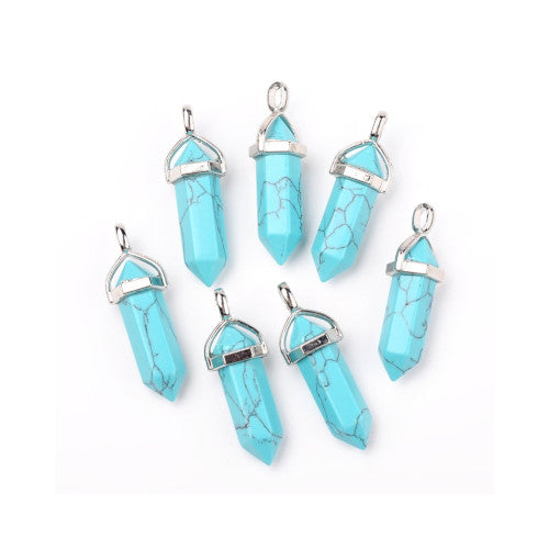 Gemstone Pendants, Natural, Turquoise Howlite, Faceted, Bullet, With Silver Tone Hexagon Bail, 36-45mm - BEADED CREATIONS