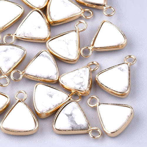 Gemstone Pendants, Natural, White Howlite, Triangle, Golden, Brass, 16-16.5mm - BEADED CREATIONS
