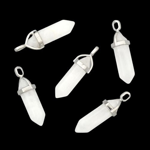 Gemstone Pendants, Natural, White Jade, Faceted, Bullet, With Silver Tone Hexagon Bail, 36-45mm - BEADED CREATIONS