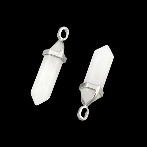 Gemstone Pendants, Natural, White Jade, Faceted, Bullet, With Silver Tone Hexagon Bail, 36-45mm - BEADED CREATIONS