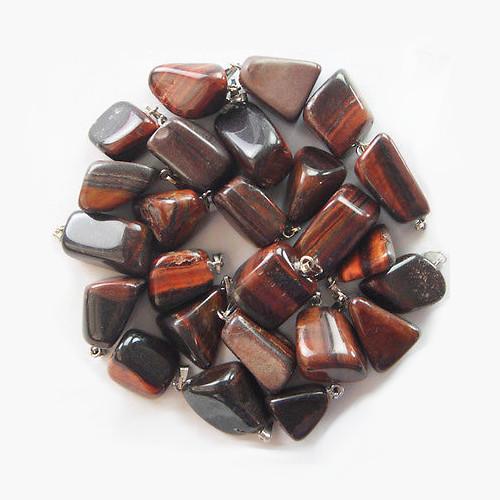 Gemstone Pendants, Red, Tiger Eye, Tumbled, With Bail, 14-23mm - BEADED CREATIONS