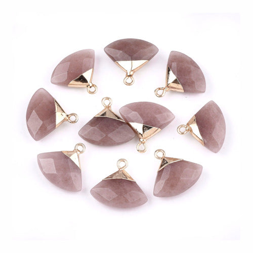 Gemstone Pendants, Strawberry Quartz, Faceted, Triangle, Golden, Brass, 17-18mm - BEADED CREATIONS