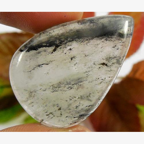 Gemstone Briolette Cabochon, Black Moss Quartz, Agate, 32mm - BEADED CREATIONS