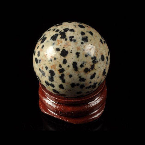 Gemstone, Dalmatian Jasper, Sphere, With Stand, 30mm - BEADED CREATIONS
