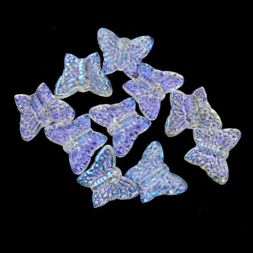 Glass Beads, Butterfly, Electroplated, Transparent, Clear, AB, 12.5mm - BEADED CREATIONS