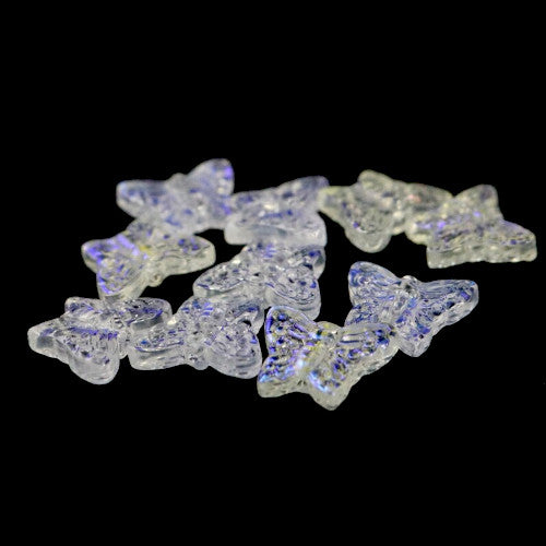 Glass Beads, Butterfly, Electroplated, Transparent, Clear, AB, 12.5mm - BEADED CREATIONS