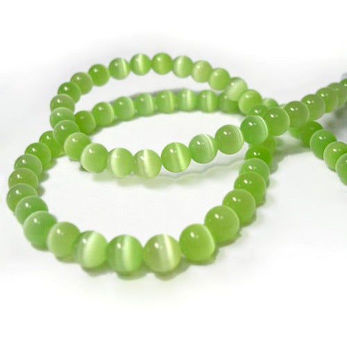 Glass Beads, Cat Eye Beads, Round, Light Green, 6mm - BEADED CREATIONS