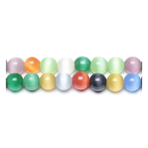Glass Beads, Cat Eye, Fiber Optic, Assorted Colors, Round, 10mm - BEADED CREATIONS