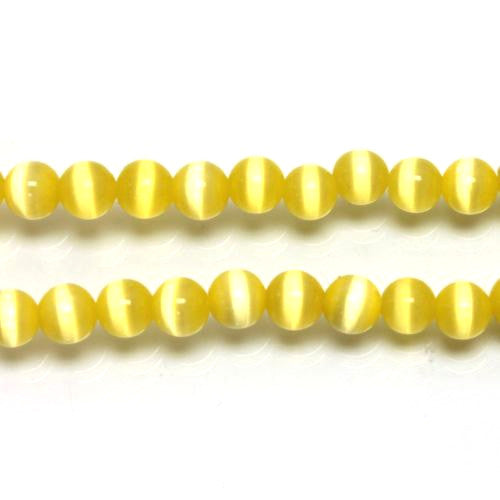 Glass Beads, Cat Eye, Fiber Optic, Yellow, Round, 6mm - BEADED CREATIOINS