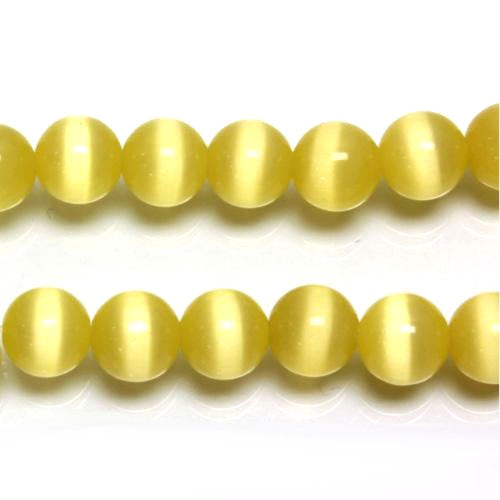 Glass Beads, Cat Eye, Fiber Optic, Yellow, Round, 8mm - BEADED CREATIONS