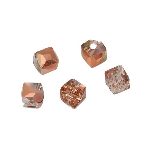 Glass Beads, Cube, Faceted, Electroplated, Transparent, Rose Gold, 5mm - BEADED CREATIONS