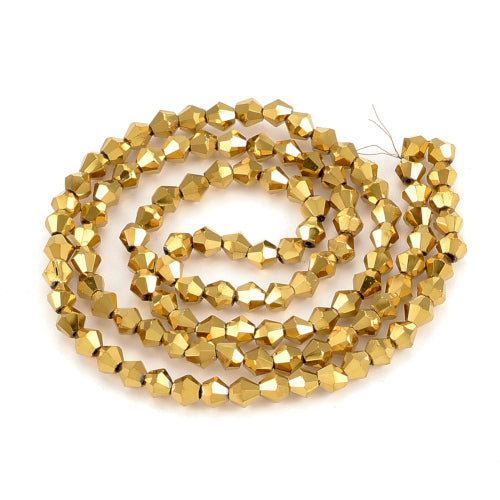 Glass Beads, Electroplated, Faceted, Bicone, Top Drilled, Metalized, Gold Plated, 4mm - BEADED CREATIONS
