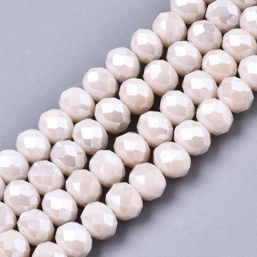Glass Beads, Electroplated, Rondelle, Faceted, Pearl Luster, Misty Rose, 6mm - BEADED CREATIONS