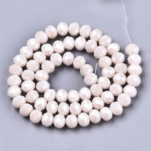 Glass Beads, Electroplated, Rondelle, Faceted, Pearl Luster, Misty Rose, 6mm - BEADED CREATIONS