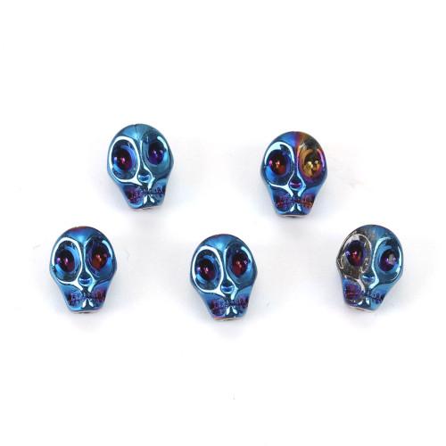 Glass Beads, Electroplated, Skull, Blue AB, Color Plated, 10mm - BEADED CREATIONS