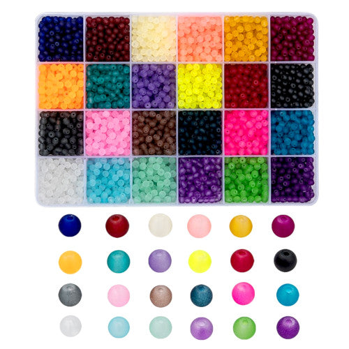 Glass Beads, Frosted, 24 Colors, Round, Assorted, 8mm - BEADED CREATIONS