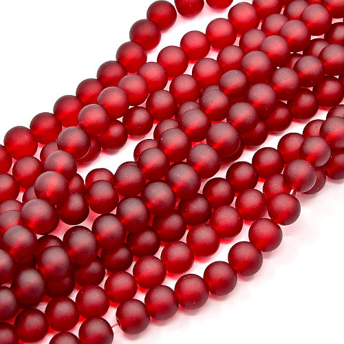 Glass Beads, Frosted, Round, Dark Red, 10mm - BEADED CREATIONS