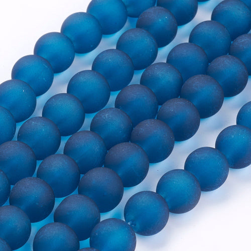 Glass Beads, Frosted, Round, Marine Blue, 10mm - BEADED CREATIONS
