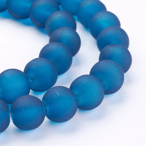 Glass Beads, Frosted, Round, Marine Blue, 10mm - BEADED CREATIONS