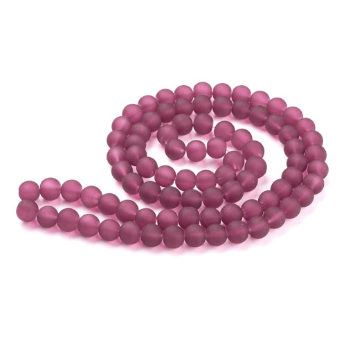 Glass Beads, Frosted, Round, Medium Violet Red, 10mm - BEADED CREATIONS