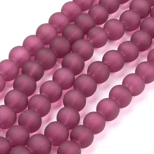 Glass Beads, Frosted, Round, Medium Violet Red, 10mm - BEADED CREATIONS