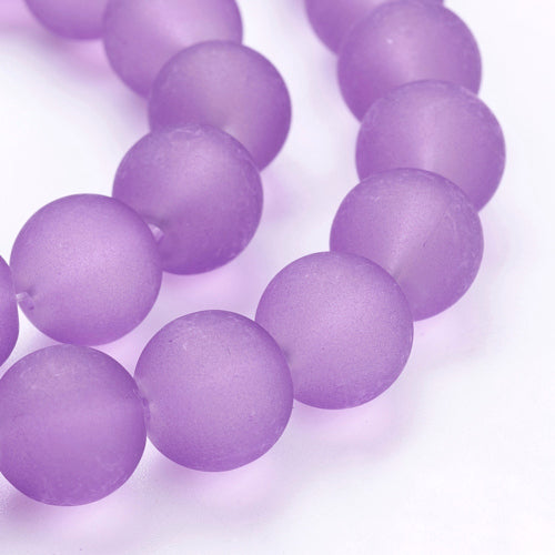 Glass Beads, Frosted, Round, Violet, 10mm - BEADED CREATIONS