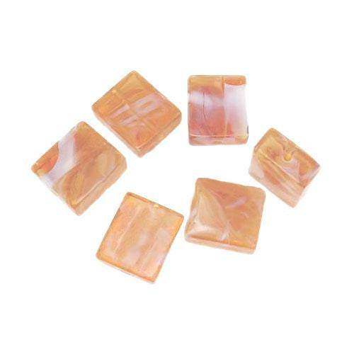 Glass Beads, Handmade Lampwork Beads, Square, Marbled, Amber, 14mm - BEADED CREATIONS