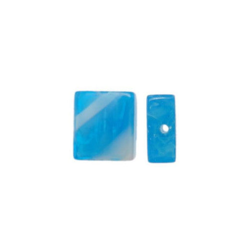 Glass Beads, Handmade Lampwork Beads, Square, Marbled, Blue, 14mm - BEADED CREATIONS