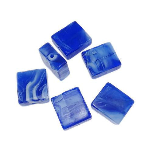 Glass Beads, Handmade Lampwork Beads, Square, Marbled, Royal Blue, 14mm - BEADED CREATIONS